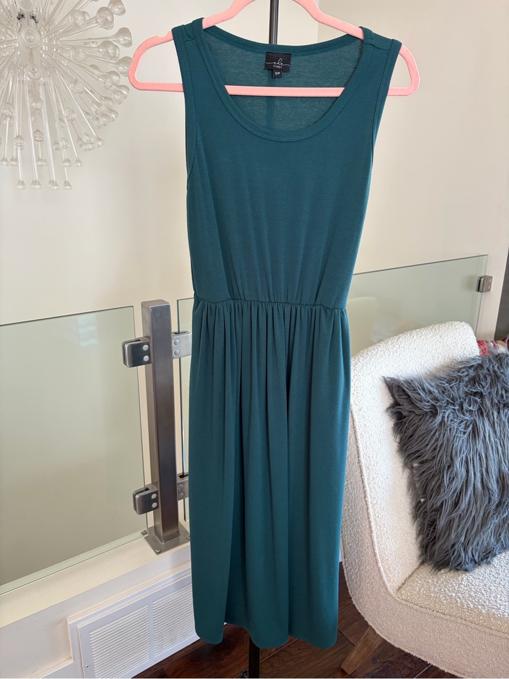 Sleeveless Teal Midi Dress with Gathered Waist